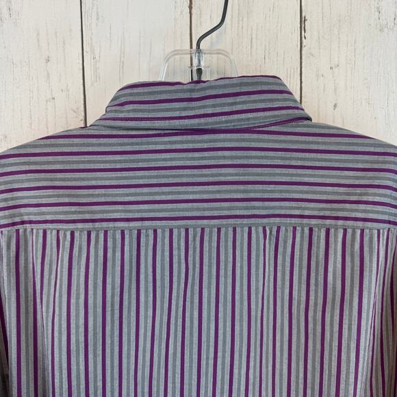 Hugo Boss Purple/Grey Striped Cotton Regular Fit Button Down Shirt Size Large - Picture 7 of 15